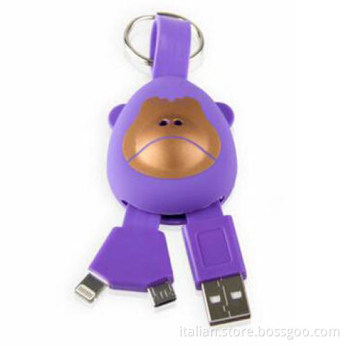 Cute design monkey head-shaped silicone USB cable for iPhone 5/Samsung